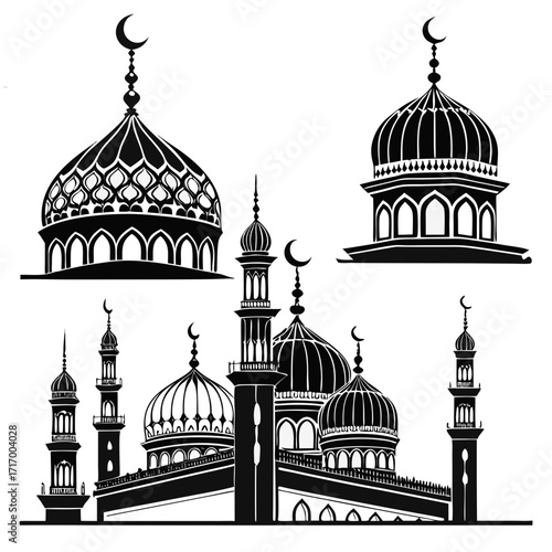 Islamic Domes and Minarets Silhouettes Collection mosque