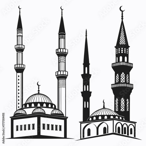 Islamic Mosques Silhouette With Domes And Minarets Keywords: mosque, islamic, architecture