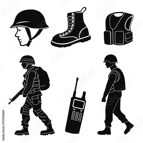 Military Soldier Equipment and Gear Silhouettes helmet