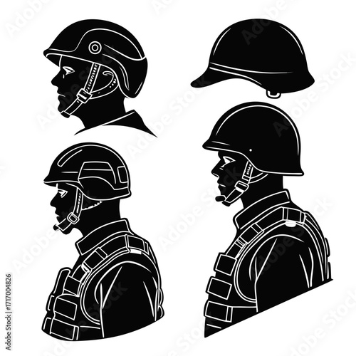 Military Soldier Helmet And Vest Silhouettes Keywords: military, soldier, helmet, vest, uniform