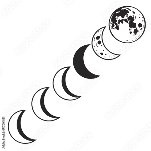 Moon Phases Crescent to Full Circle Illustration full moon