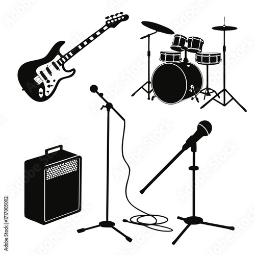 Music Performance Equipment Silhouette Assortment guitar