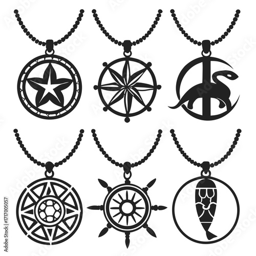 Nautical and Celestial Themed Pendants on Chains necklace