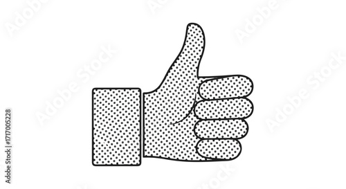 Dotted hand gesturing thumbs up, symbolizing agreement, approval, and positive feedback for diverse social interactions and online communication