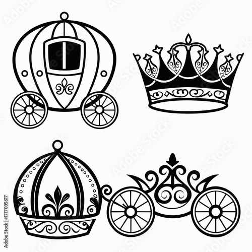 Royal carriage and crowns silhouette design Keywords: carriage, crown, royal, silhouette