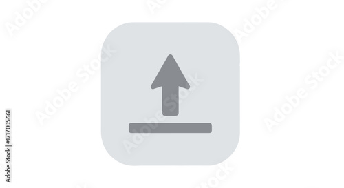 Simple gray square upload icon with arrow, on white background representing data transfer or file sharing for digital platforms and communication 50