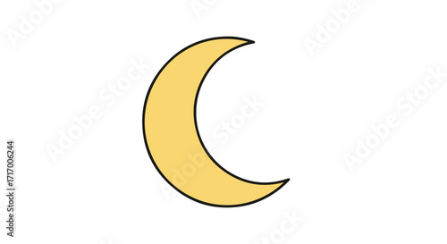 Stylized crescent moon illustration, dreamlike celestial theme for children's media with magical concept, simple design against a clear backdrop