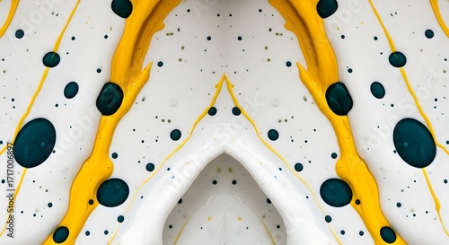 Abstract Yellow and Teal Paint Texture, Swirls, Background, Symmetrical Design