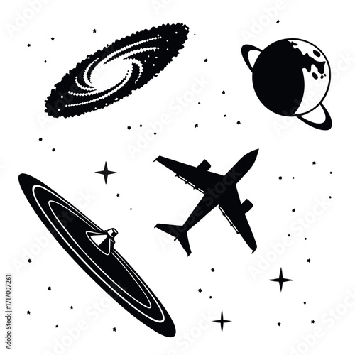 Space Travel and Celestial Objects Silhouette Collection