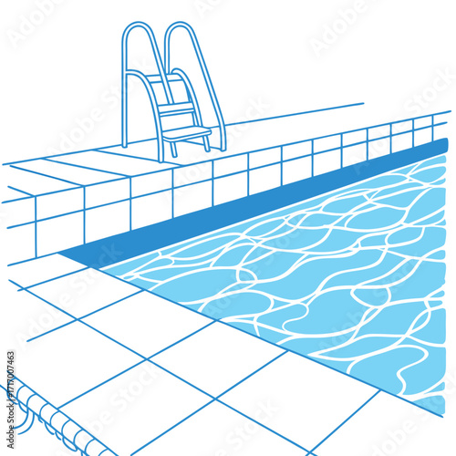 Swimming Pool Edge with Ladder and Rippling Water Keywords: swimming pool, water, ripples, blue