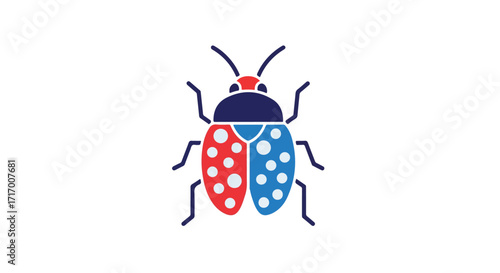 Stylized vector illustration of a polka-dotted beetle with vibrant red and blue wings over a white background design element illustration