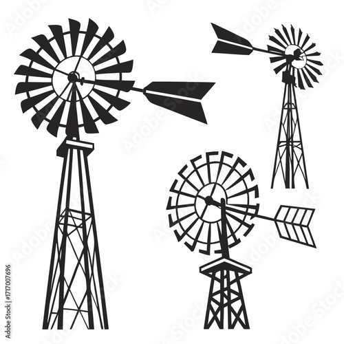 Traditional Windmills Silhouettes various