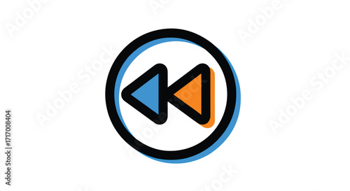 Stylized rewind icon illustration with vibrant color palette on pristine white backdrop enhancing digital interface design application clarity