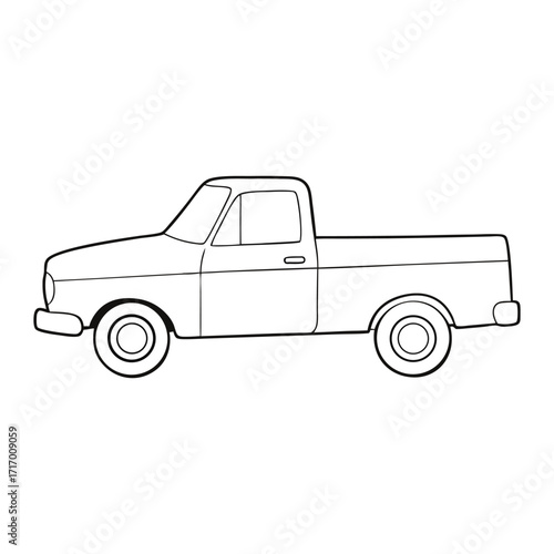 A fun pickup truck coloring page featuring a sturdy, classic truck ready for adventure, perfect for kids and adults to color with bold, bright creativity.
