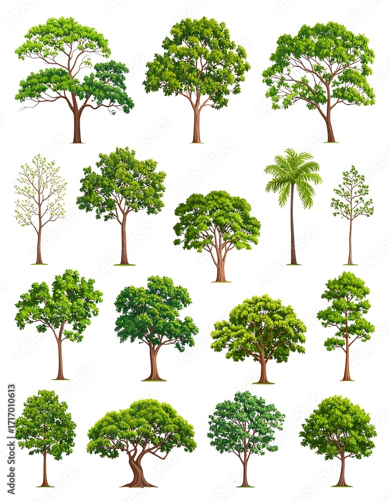 Fototapeta premium Collection of Diverse Green Trees.