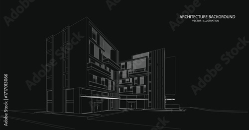3d wireframe of building. sketch design.Vector
