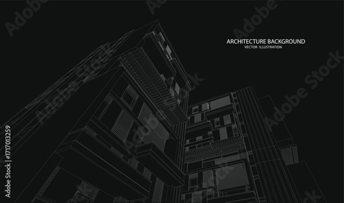 3d wireframe of building. sketch design.Vector
