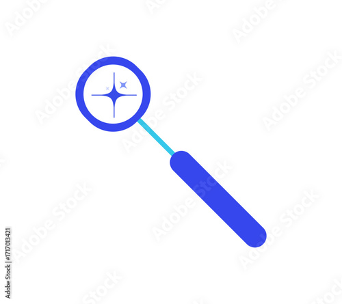 Blue Magnifying Glass with Sparkles Vector Icon