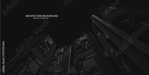 3d wireframe of building. sketch design.Vector
