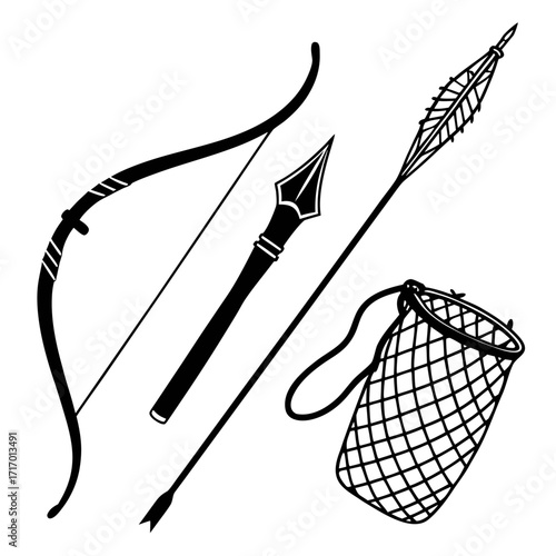 Archery and Fishing Gear Silhouette arrow spear