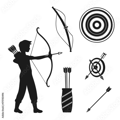 Archery Scene with Archer and Targets arrow quiver