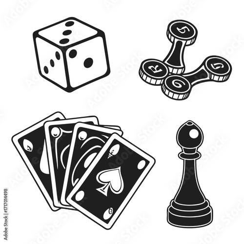 Black Silhouette Gambling and Game Objects casino dice