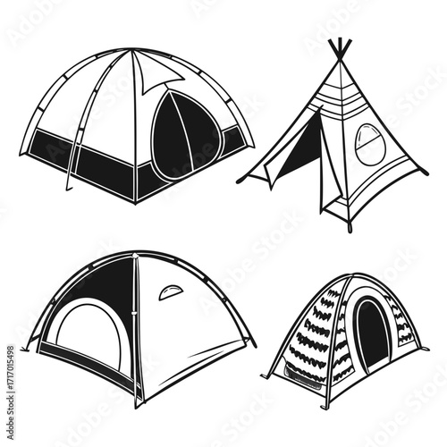 Collection of Camping Tent Silhouettes shelter outdoor
