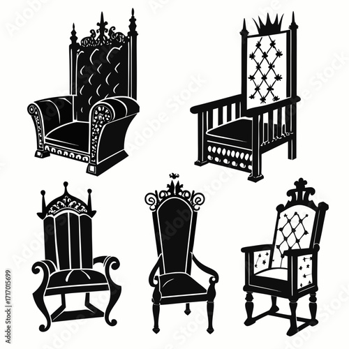 Collection of ornate royal throne silhouettes chair