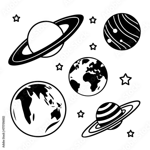 Cosmic Scene with Planets, Stars, and Ringed Worlds