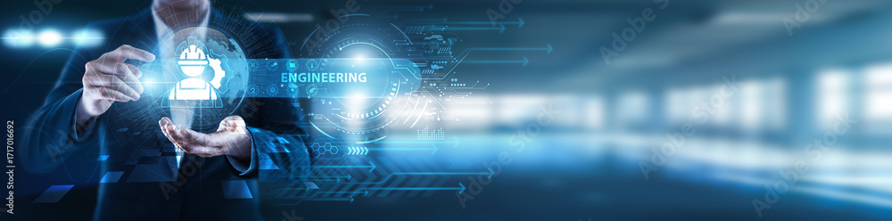 Obraz premium Engineering professional holding technical global industry, design solutions, project development, structural analysis, process optimization, innovation implementation, system testing