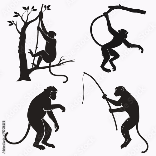 Four Monkey Silhouettes in Various Poses animal primate