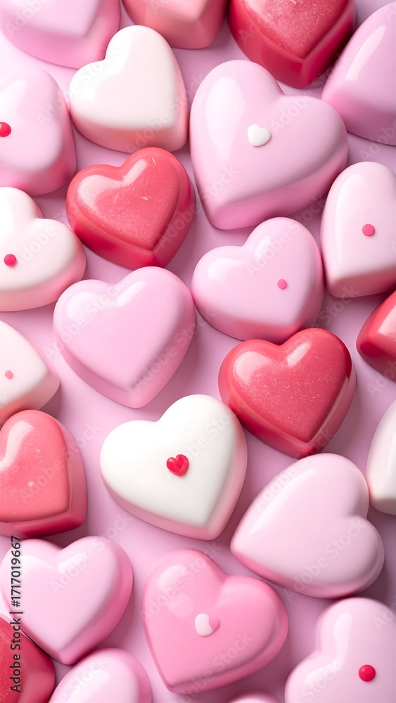 Obraz premium Heart-shaped chocolates in various shades of pink