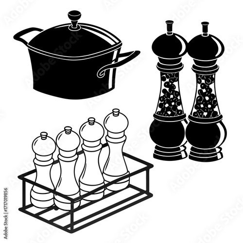 Kitchenware and spice grinders set cooking saucepan