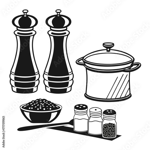 Kitchen Utensils and Seasoning Collection Silhouette