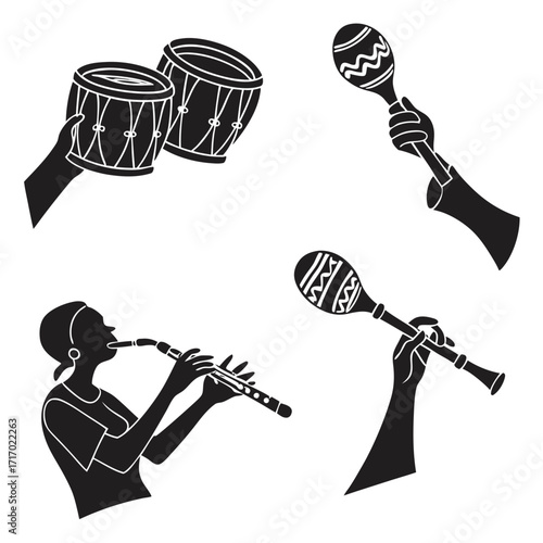 Silhouettes of People Playing Musical Instruments Keywords: silhouette, people, playing, music