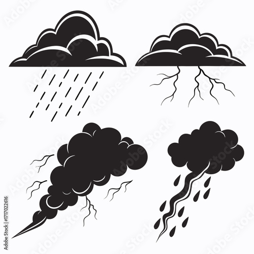 Storm Clouds with Rain and Lightning Silhouettes thunder