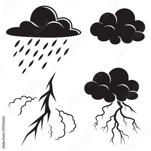 Stormy Weather Icons With Clouds And Lightning Keywords: storm, weather, cloud, rain, lightning