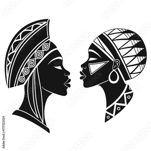 Two African Women Silhouettes Facing Each Other Keywords: african, women, silhouettes, facing