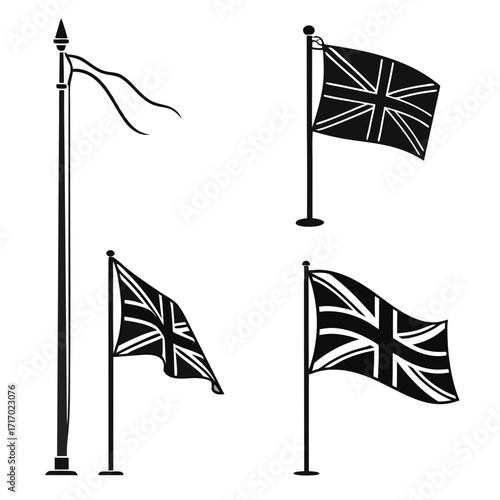 Union Jack flags and a flagpole with streamers british flag