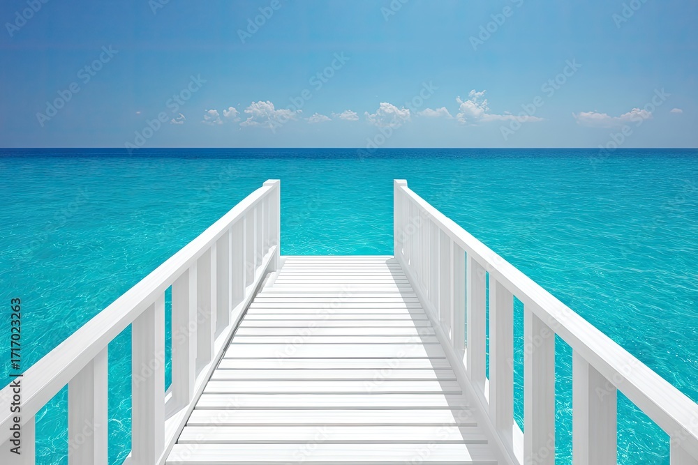 Obraz premium White wooden pier extending into turquoise water