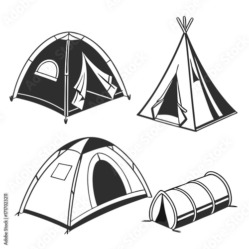 Various Camping Tent Silhouettes shelter outdoor
