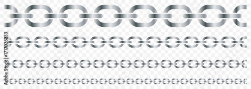 Monochrome set different type of metal chains in silhouette style. Seamless shape, for graphic design of logo, emblem, symbol, sign, badge, label, stamp, isolated on Transparent background.  EPS 10.