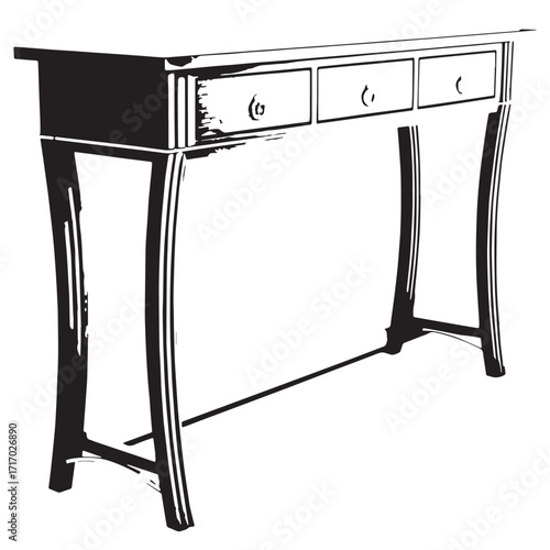 Black console table for entryway Silhouette Vector, High Quality Illustration on White Background