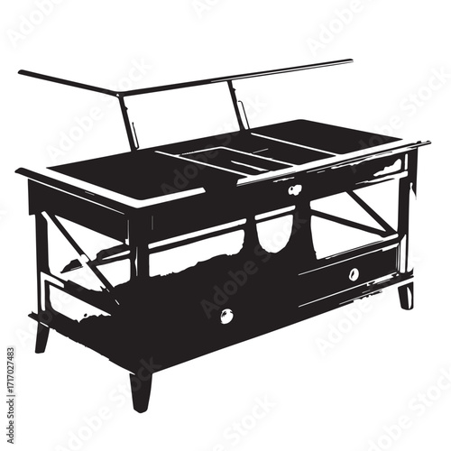 Black convertible coffee table with storage Silhouette Vector, High Quality Illustration on White Background