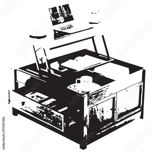 Black convertible coffee table with storage Silhouette Vector, High Quality Illustration on White Background