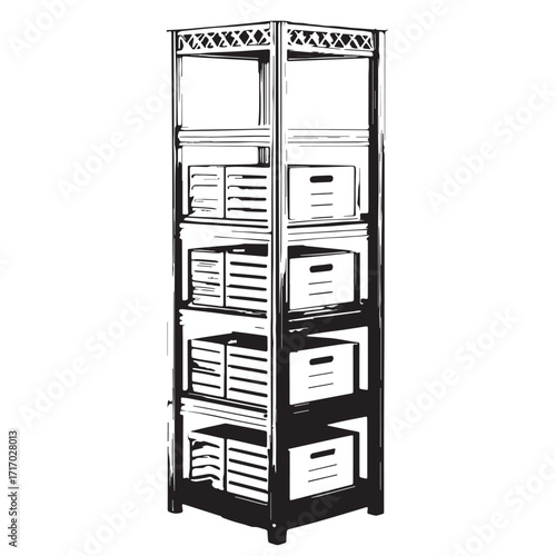 Black corner storage rack Silhouette Vector, High Quality Illustration on White Background