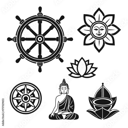 Buddhist Symbols Collection Dharma Wheel Buddha Lotus Flower Keywords: buddhism, dharma wheel
