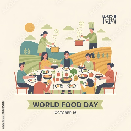 Celebrating World Food Day Together A Diverse Family Gathers for a Meal Outdoors