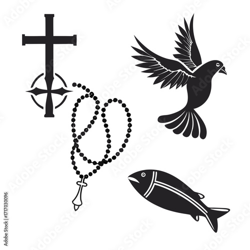 Christian Symbols Cross Rosary Dove Fish christianity