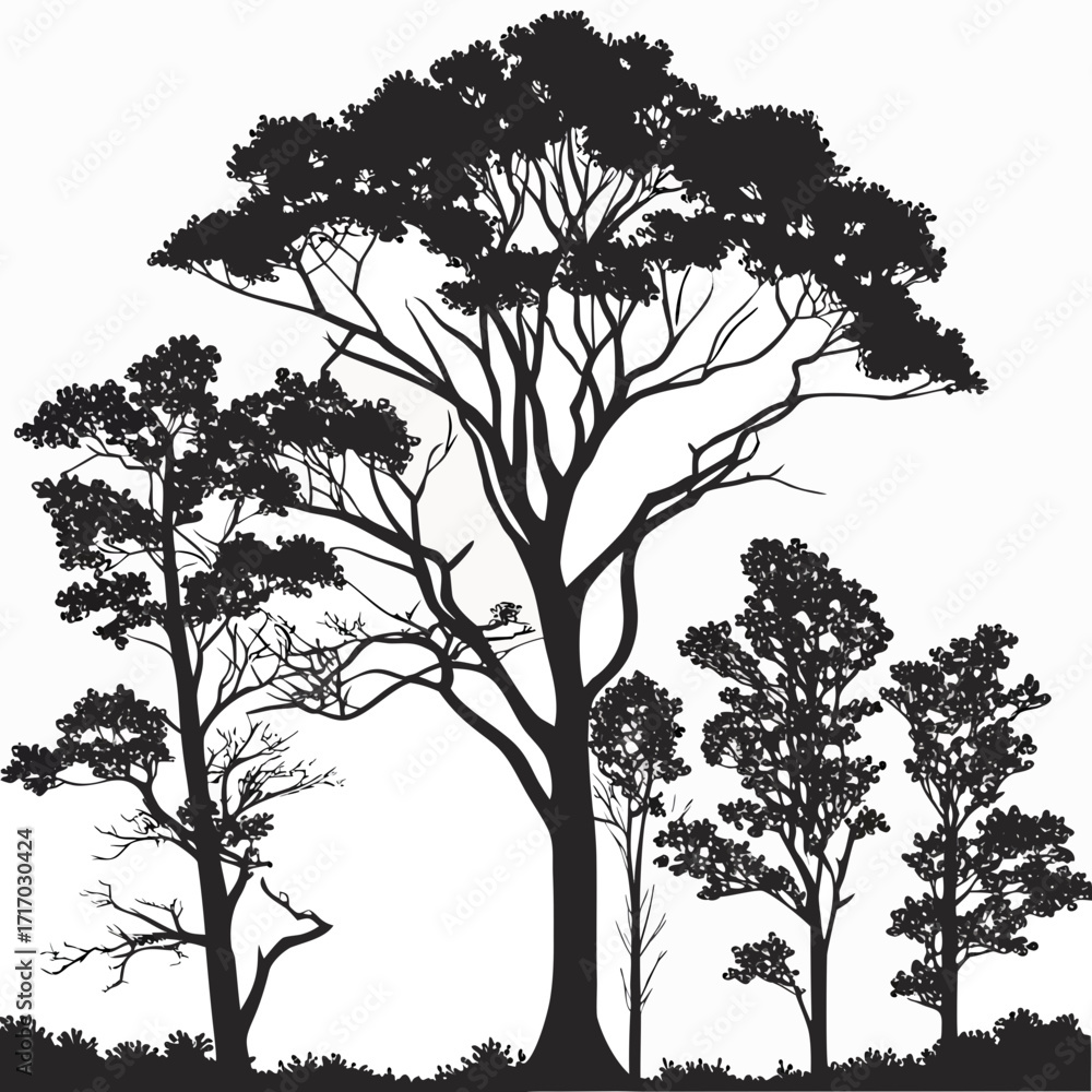 Obraz premium Collection of Silhouetted Trees and Ground Cover nature